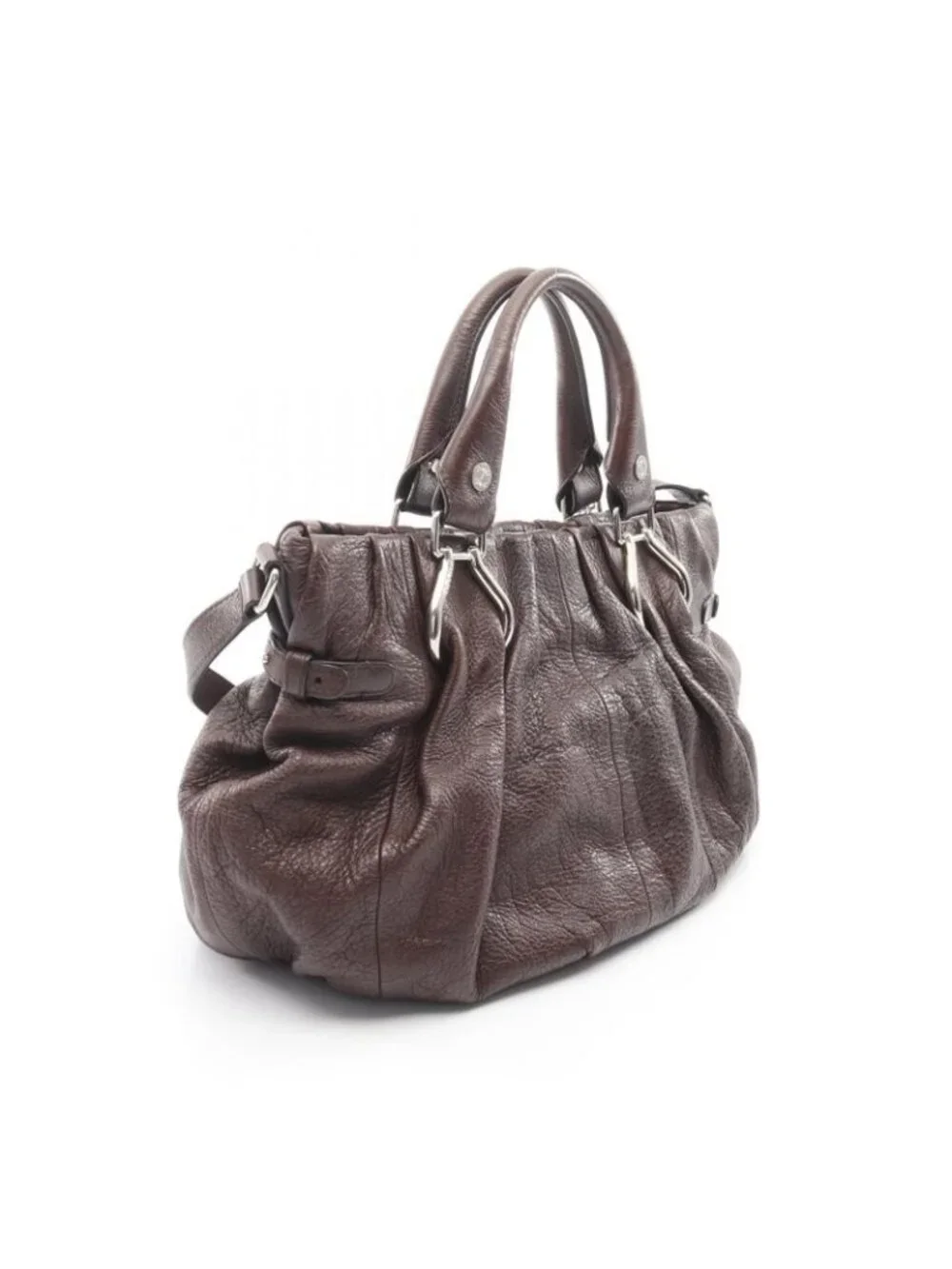 Celine Shoulder Bag Pillow Small 2-Way Dark Brown Leather Hand - Picture 2 of 8